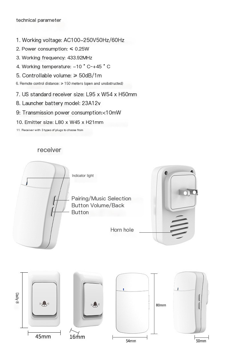 Doorbell wireless household ultra-long-distance electronic remote control digital dingtong door 