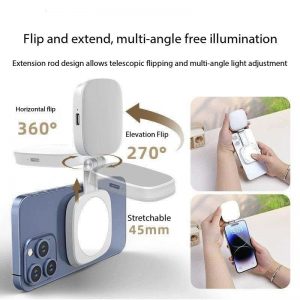 Mobile phone rotating magnetic suction light, foldable, portable, live streaming, skin conditioning, makeup, beautification, selfie light, handheld camera.